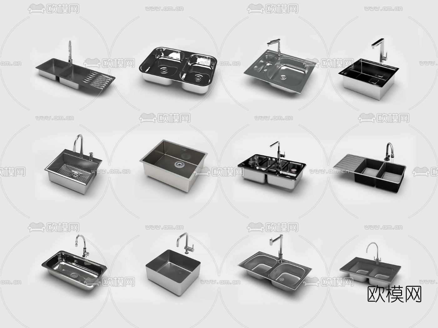 现代不锈钢水槽洗手池su模型下载（渲染图1）