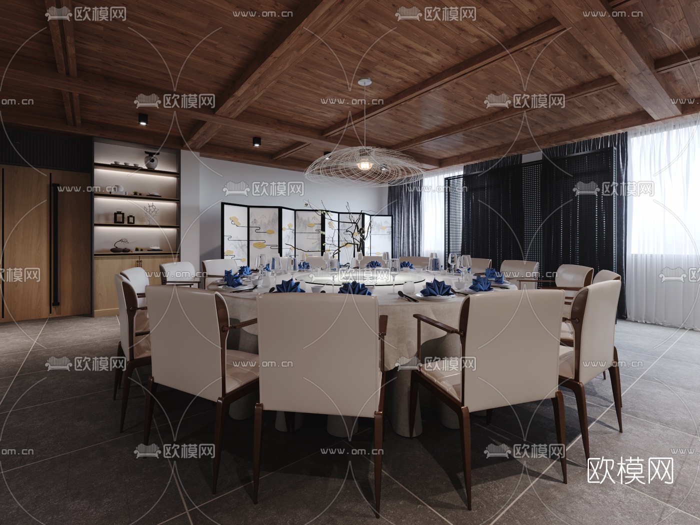新中式餐厅包房3d模型