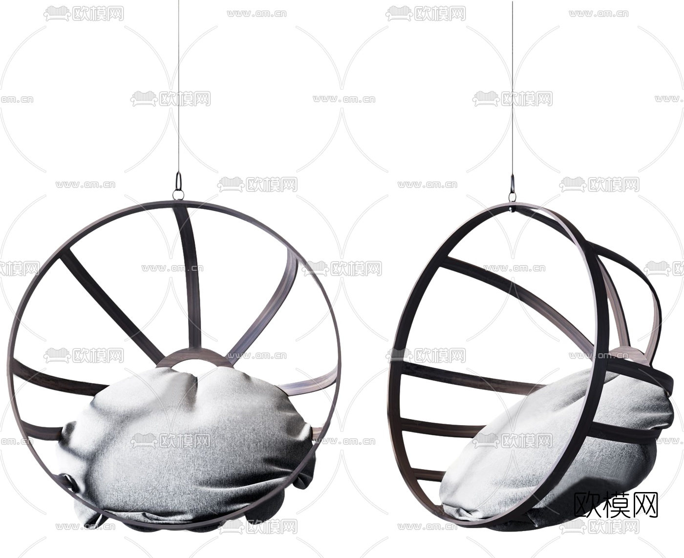 北欧原木圆形吊椅3d模型下载