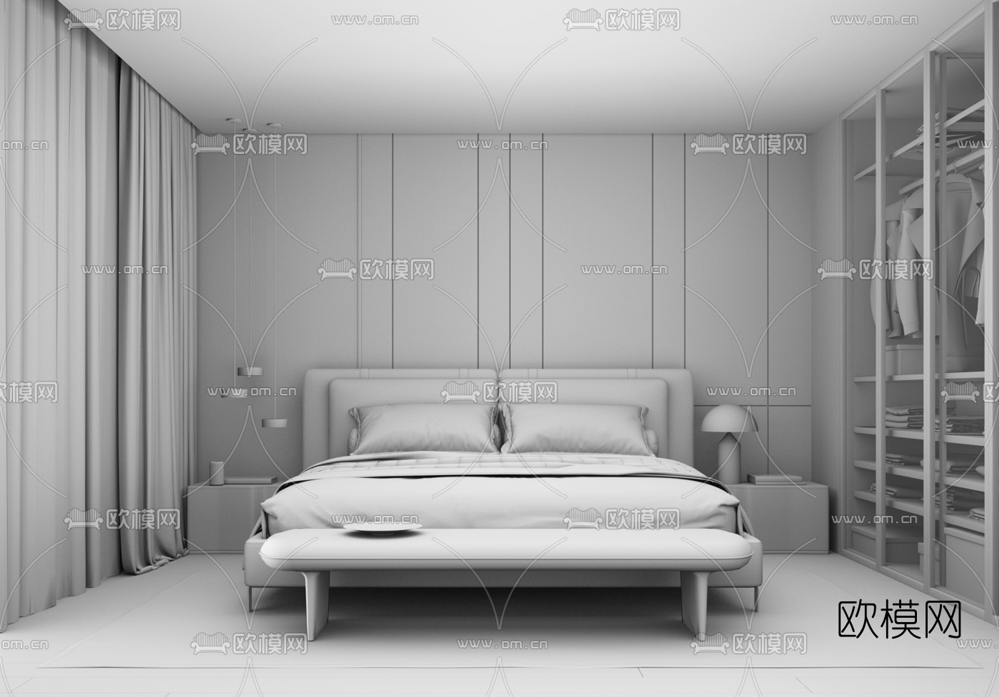 现代卧室主人房su模型