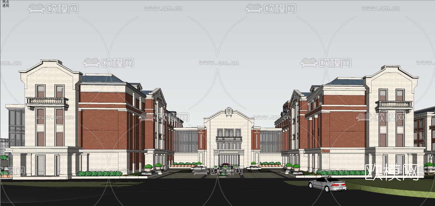 法式公寓楼外观su模型下载（渲染图3）