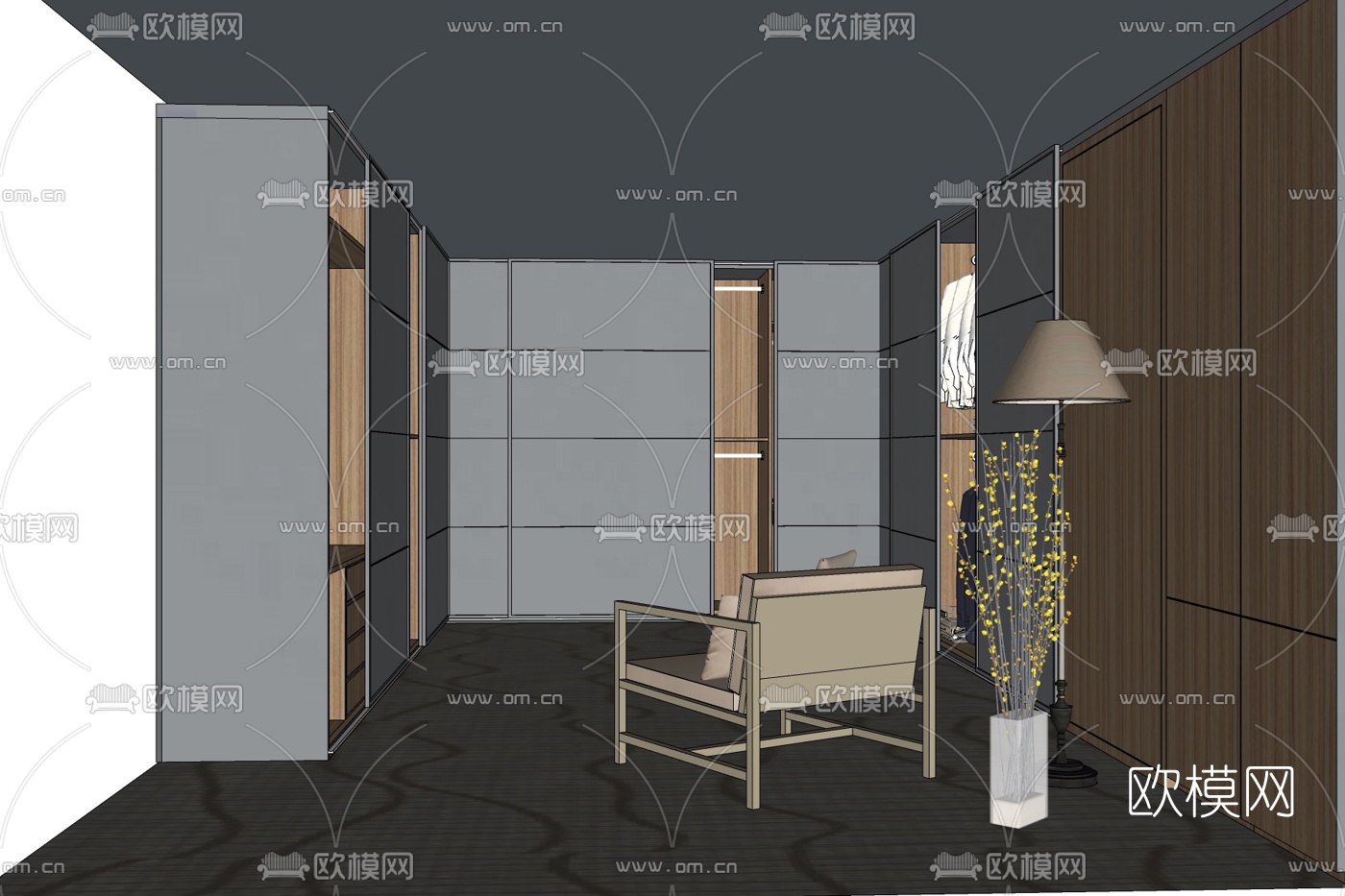 新中式衣帽间免费su模型下载