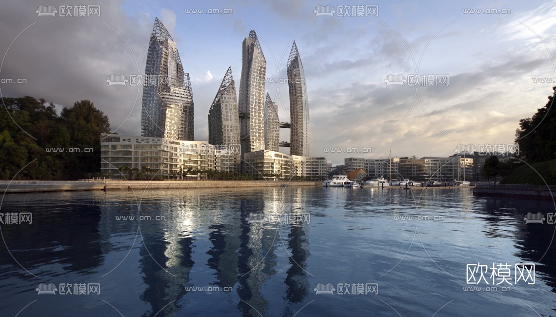 现代高层办公楼su模型下载（渲染图1）