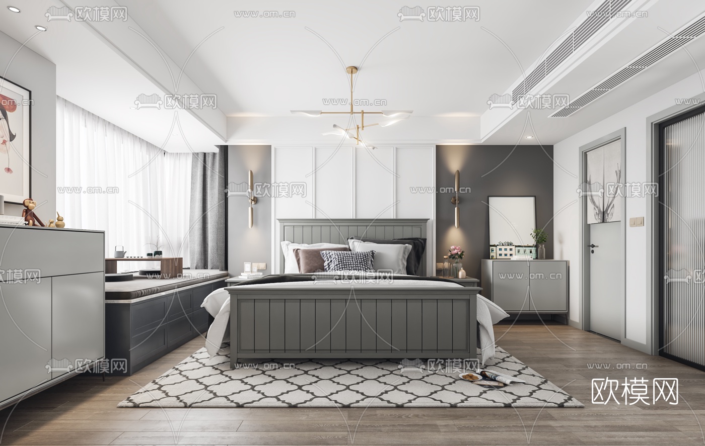 北欧卧室主人房3d模型下载（渲染图1）