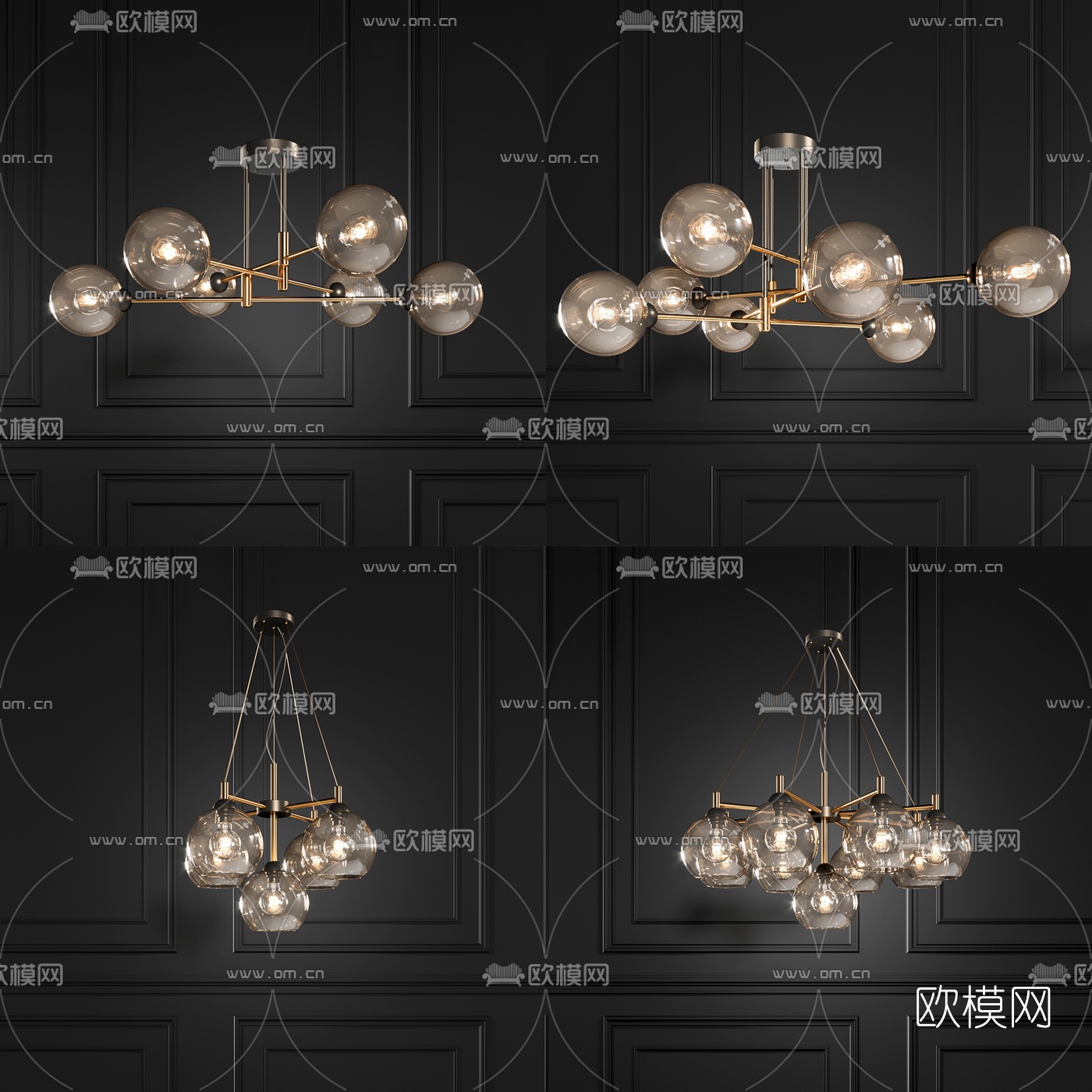 现代金属玻璃吊灯3d模型