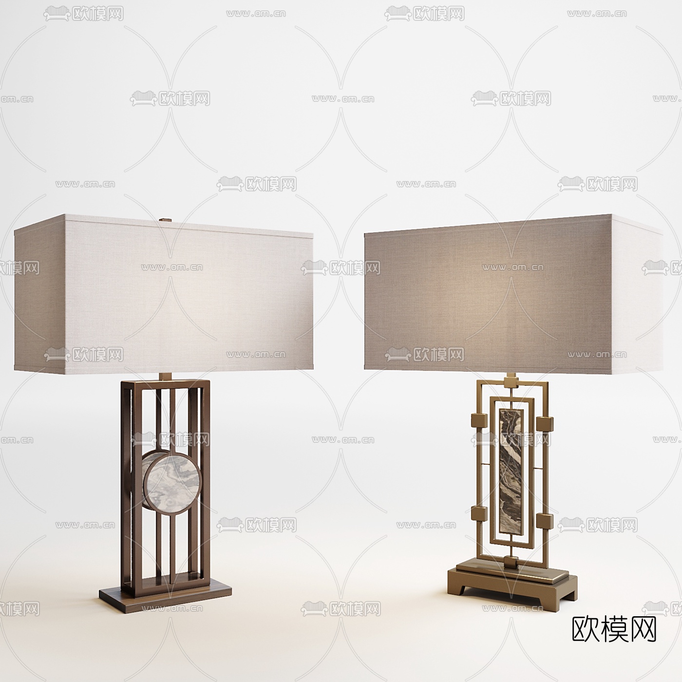 新中式金属台灯组合3d模型