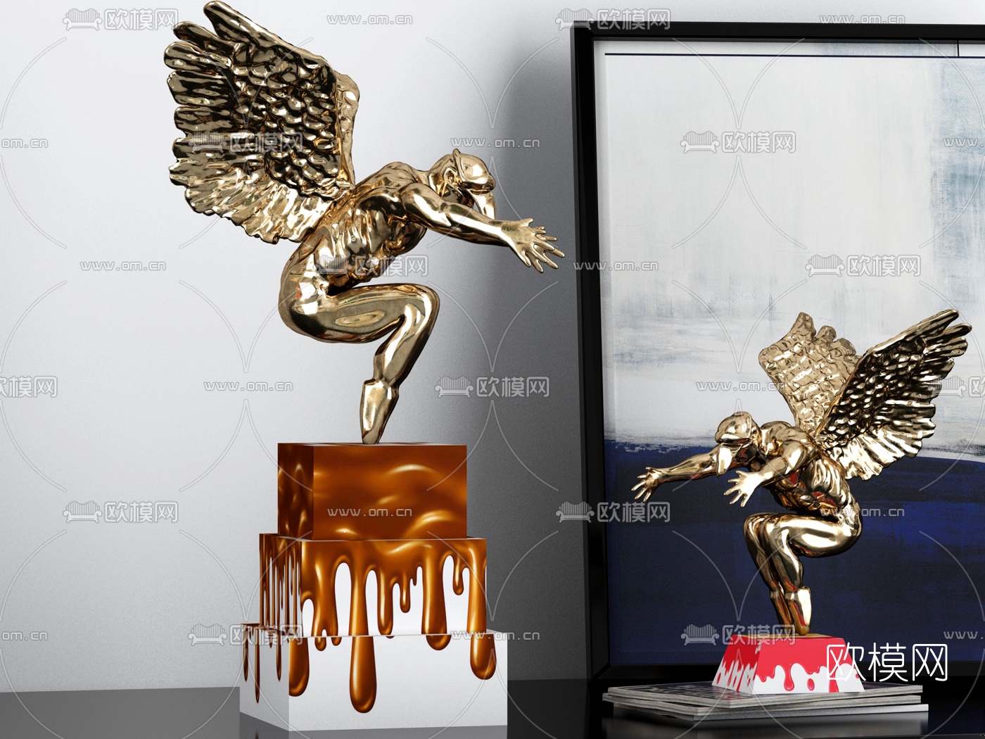 现代金属天使雕塑3d模型