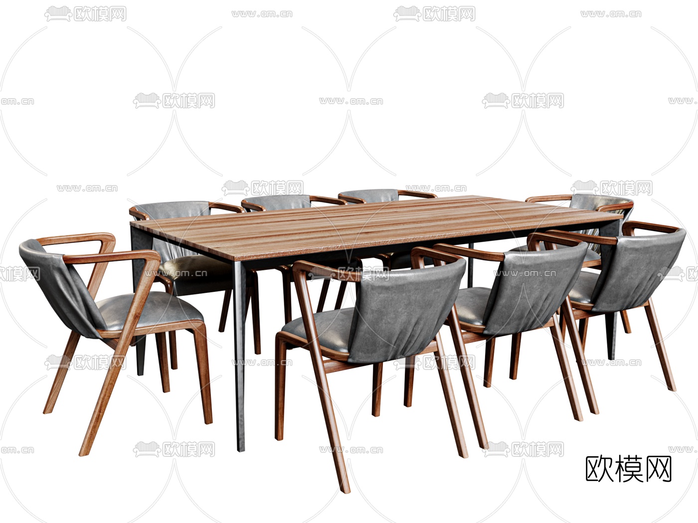 北欧原木餐桌椅3d模型下载