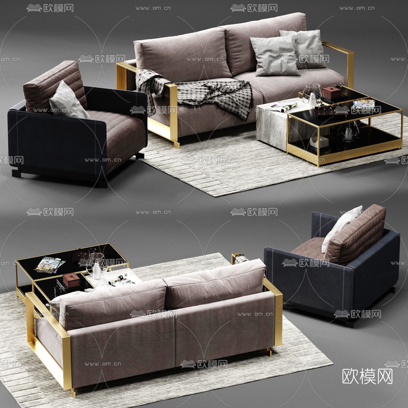 现代布艺沙发组合3d模型