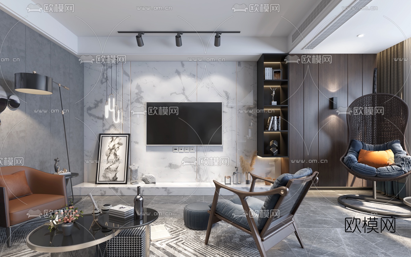 现代客厅餐厅3d模型