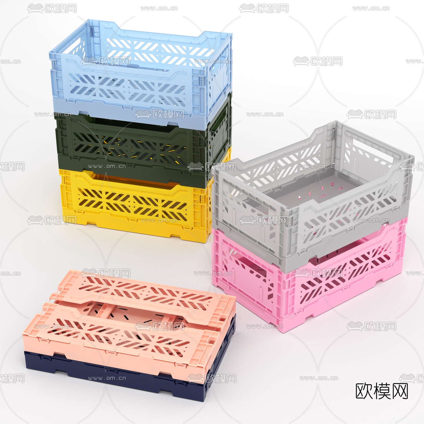 现代塑料折叠筐3d模型下载（渲染图1）