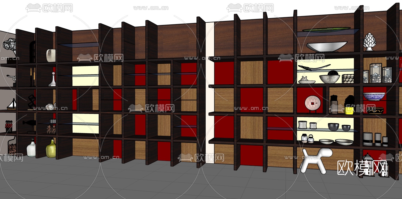新中式实木装饰柜su模型下载（渲染图2）