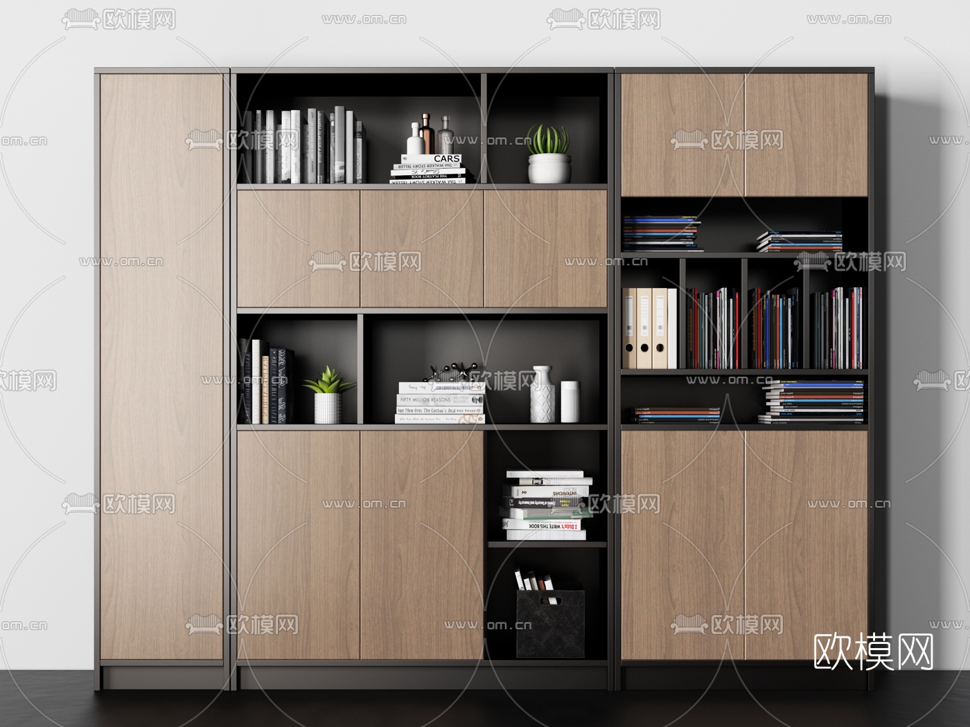 北欧实木书柜3d模型下载