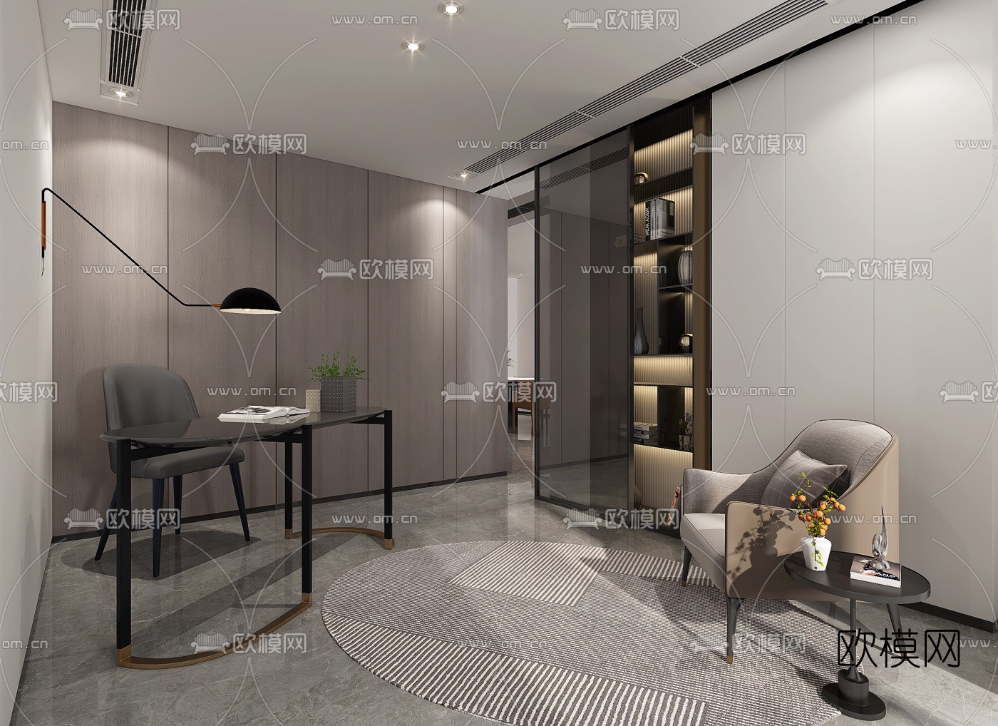 现代客厅餐厅书房3d模型