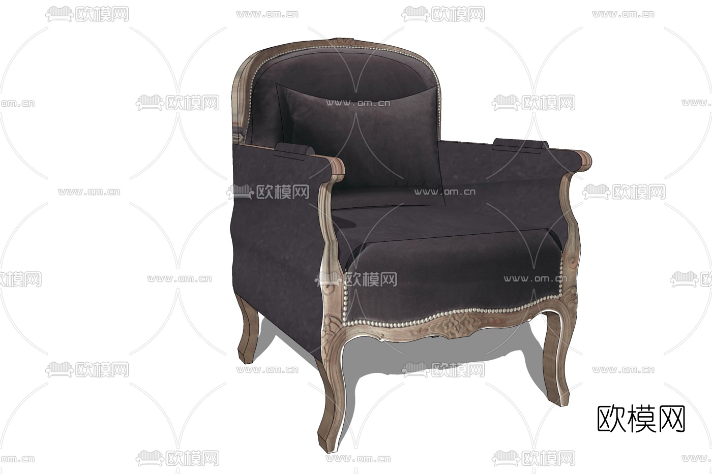 欧式布艺单人沙发免费su模型下载