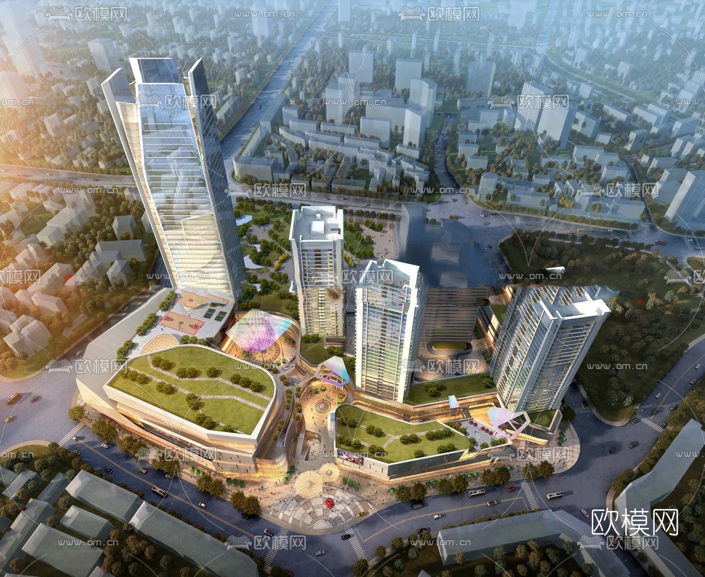 现代商住综合楼su模型下载（渲染图5）