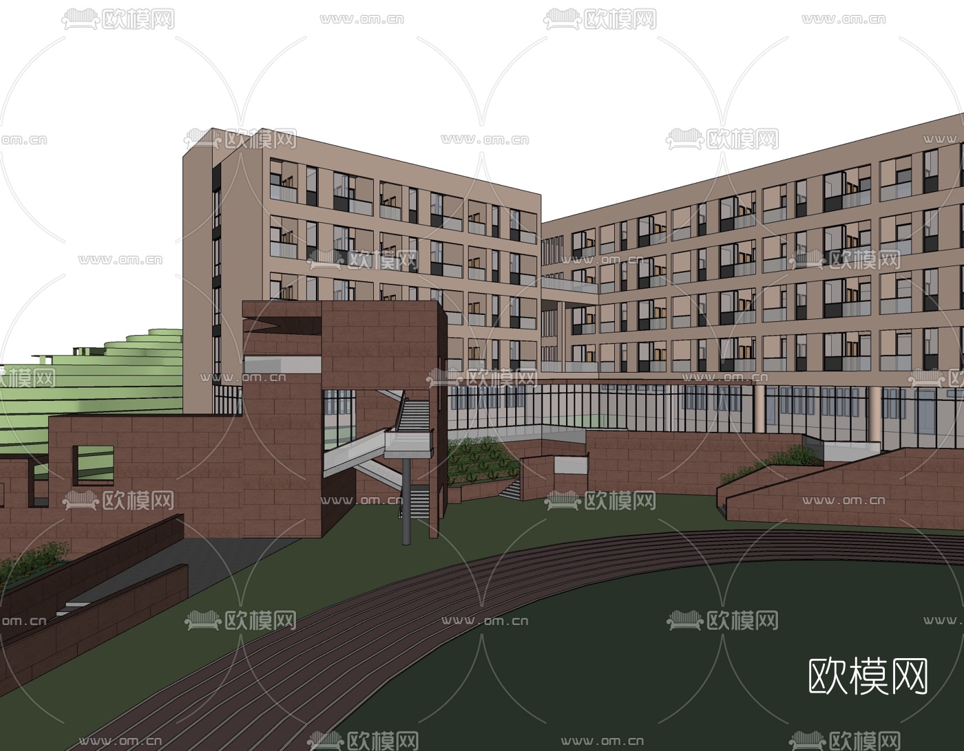 现代学校宿舍楼免费su模型下载