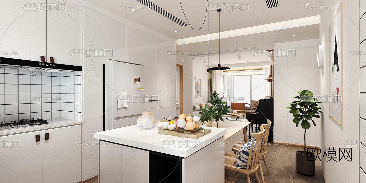 北欧客厅餐厅3d模型