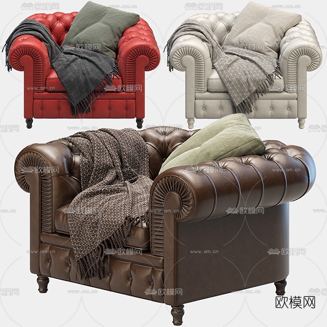 简欧皮革单人沙发3d模型下载