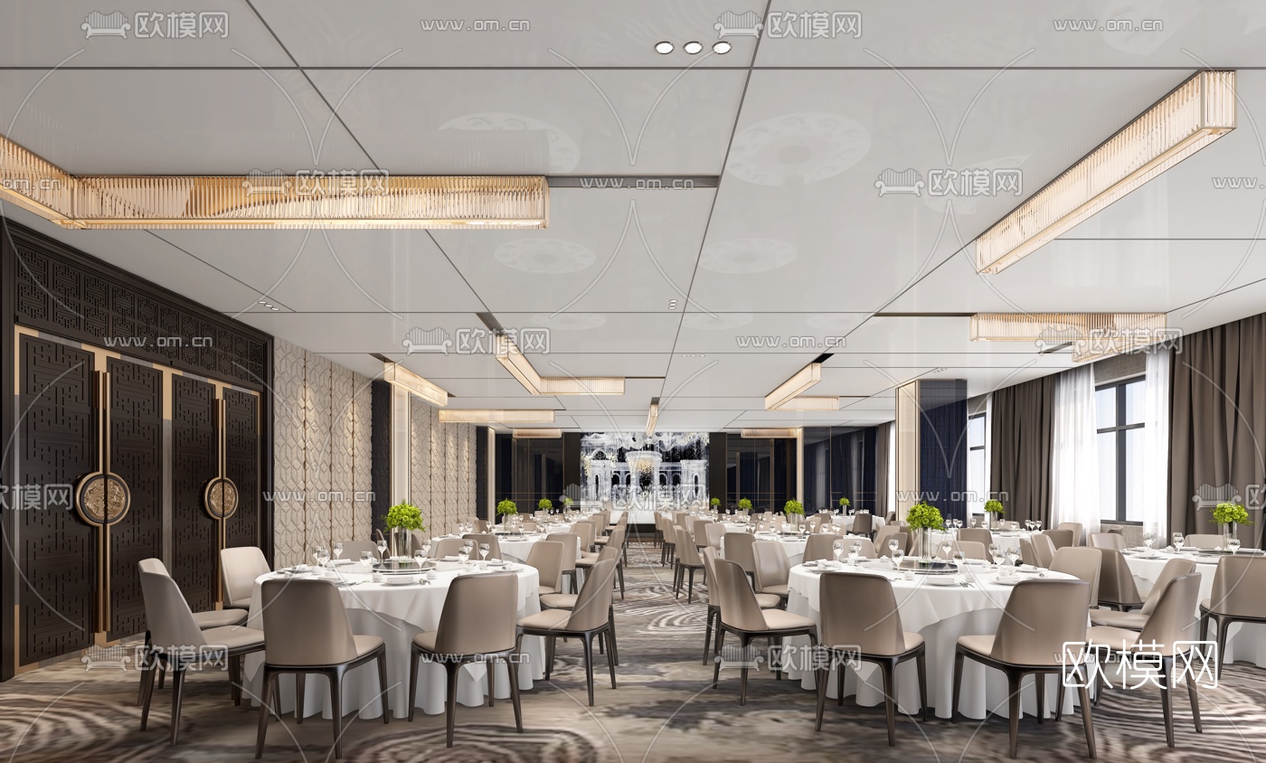 新中式酒店宴会厅3d模型