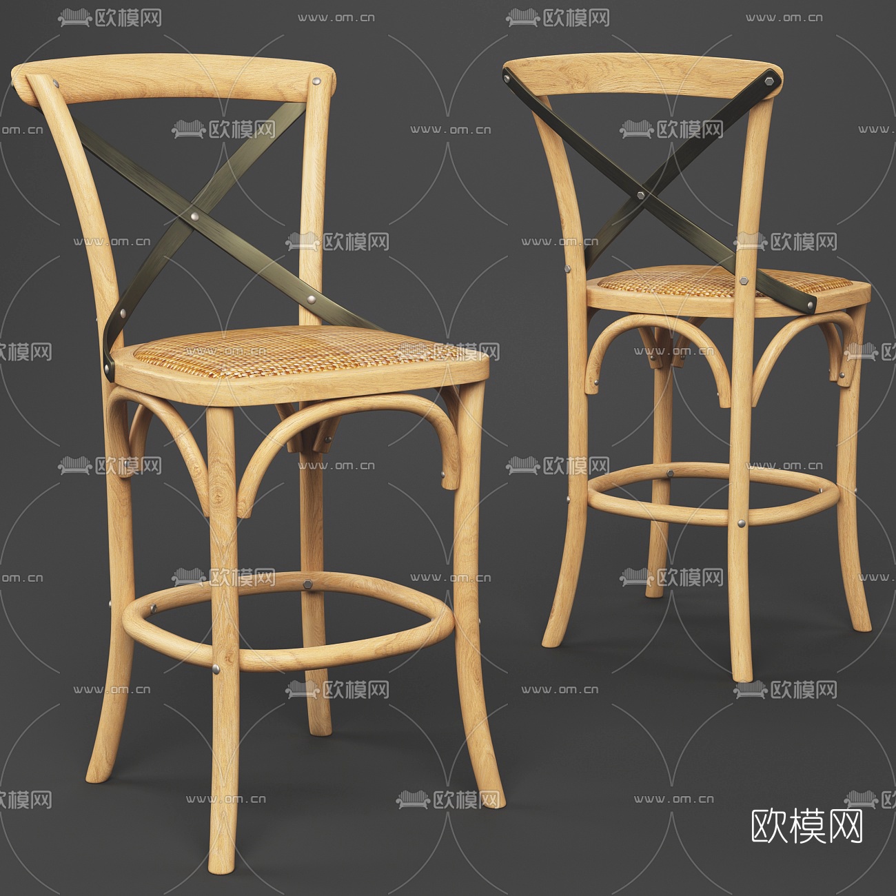 工业风原木单椅3d模型下载（渲染图1）