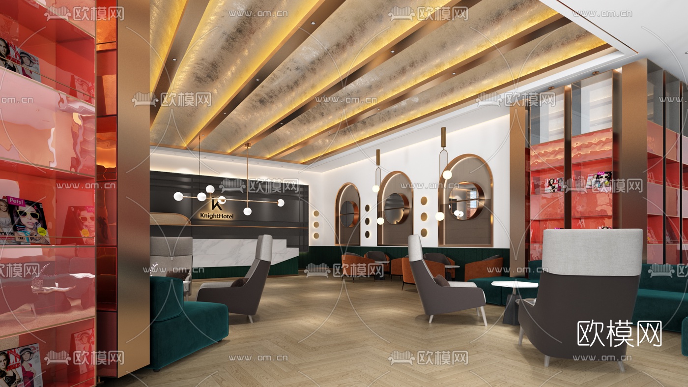 现代网红酒店大堂3d模型下载（渲染图5）
