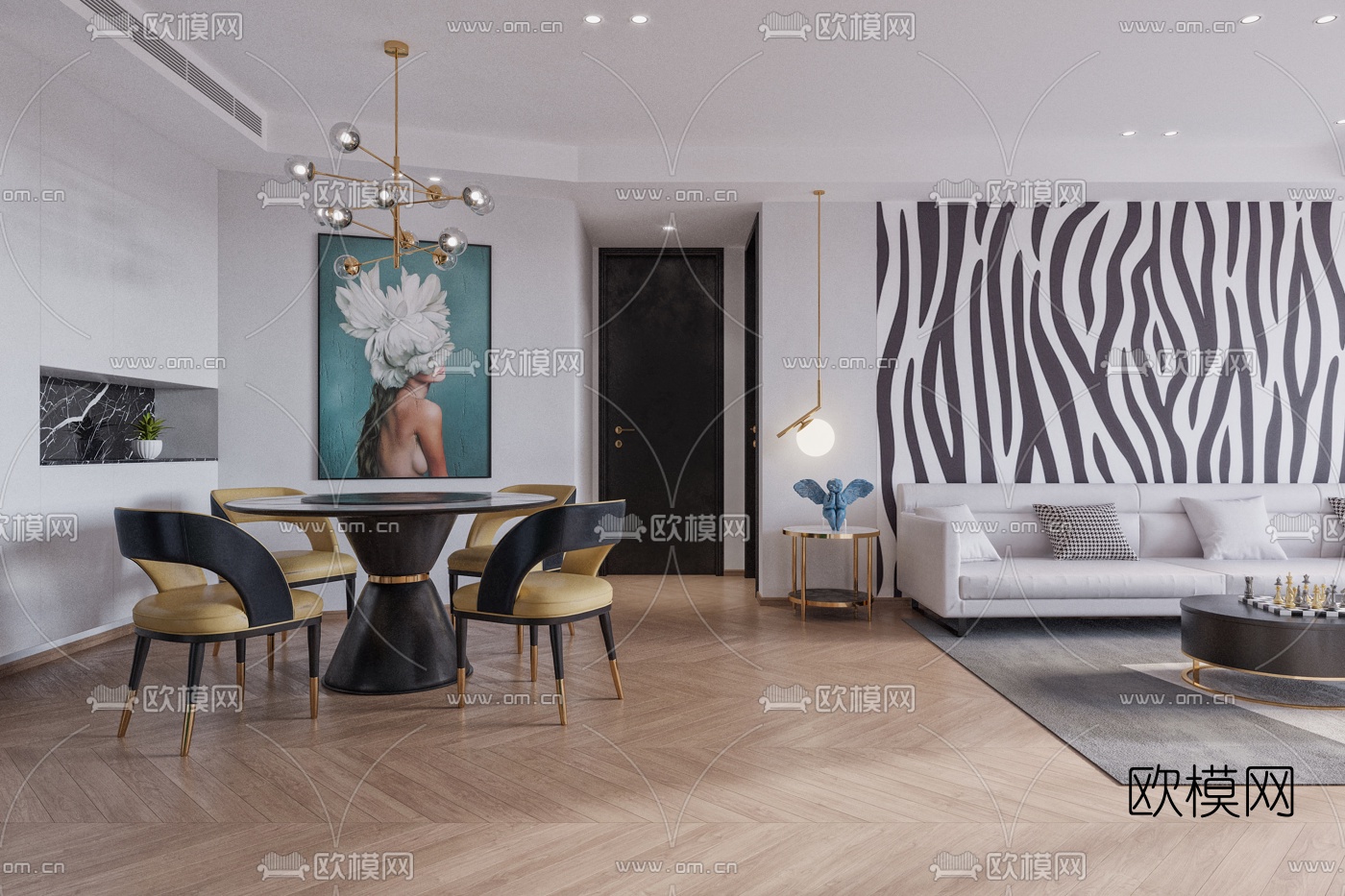 子繁设计  现代客厅餐厅3d模型
