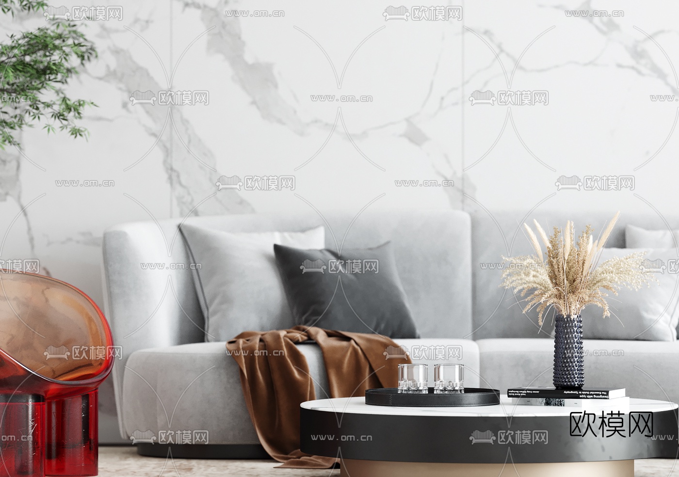 现代轻奢沙发茶几组合3d模型下载（渲染图2）