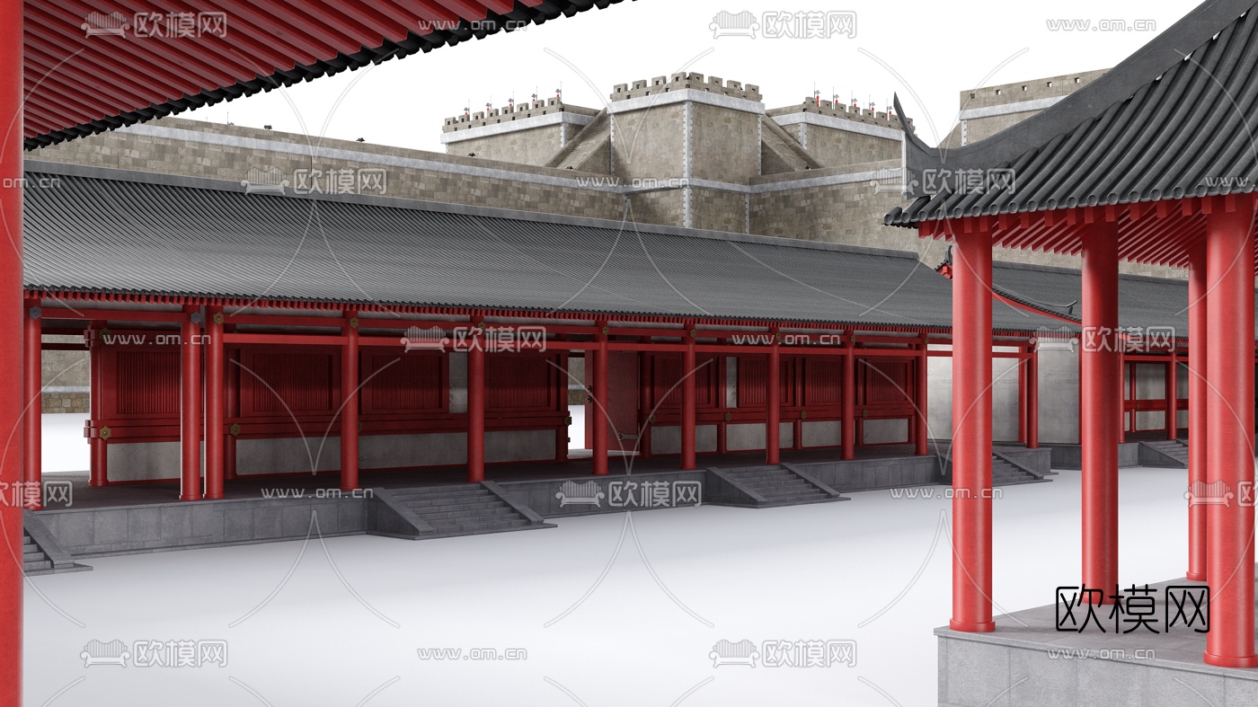 中式楼阁古廊桥3d模型下载（渲染图6）