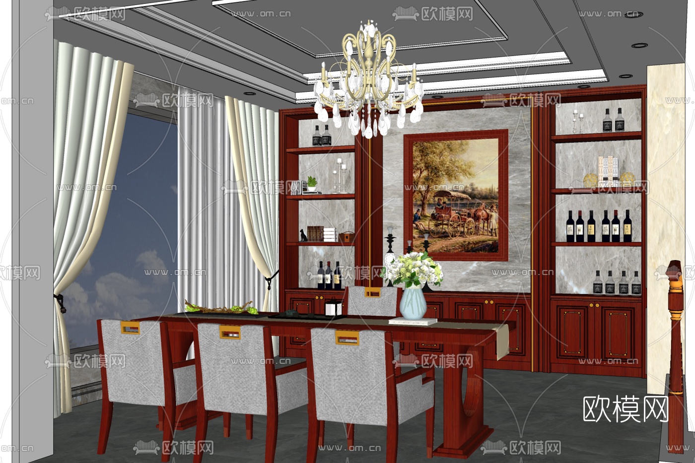 新中式茶室免费su模型下载