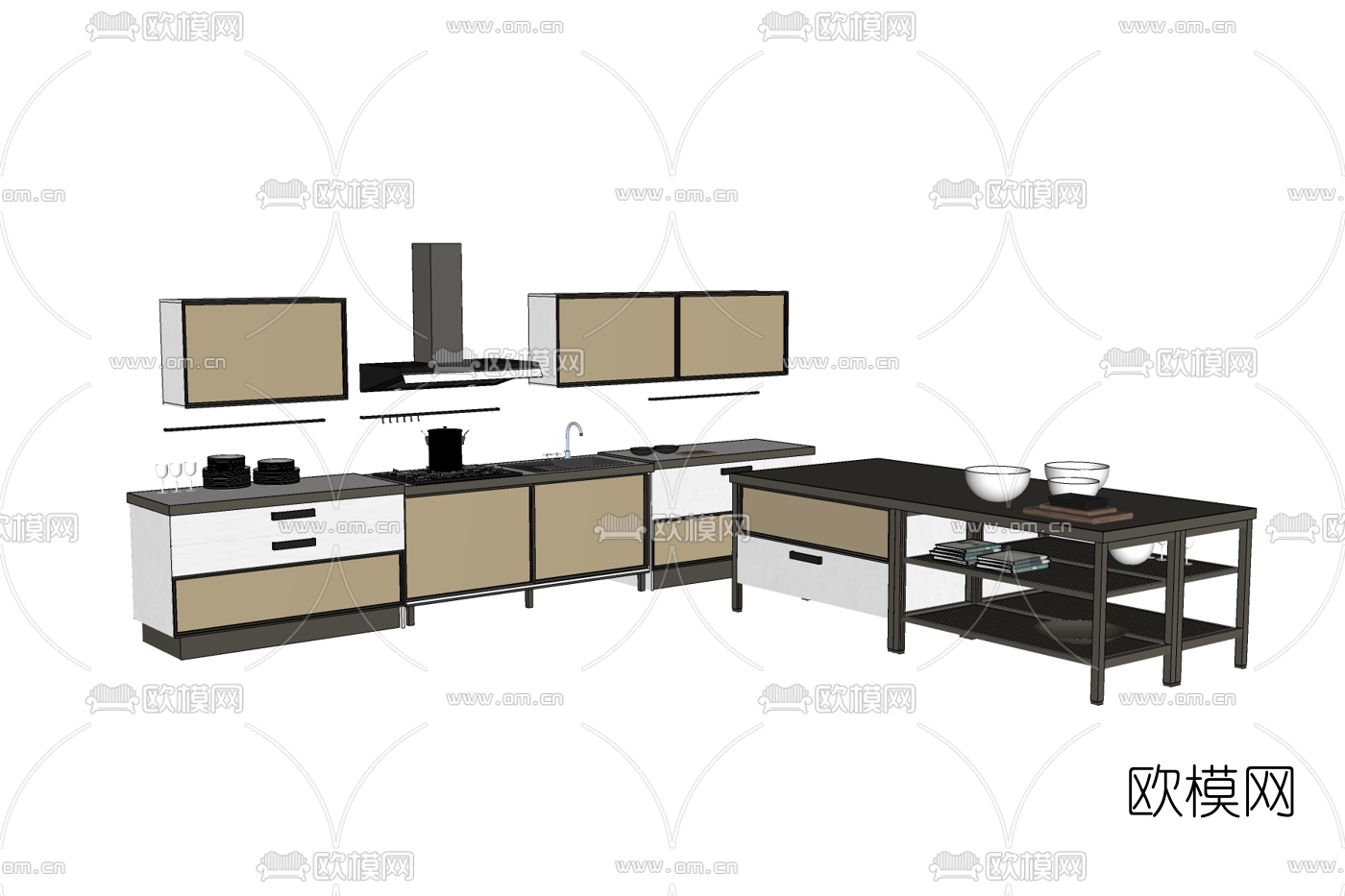 现代橱柜免费su模型下载
