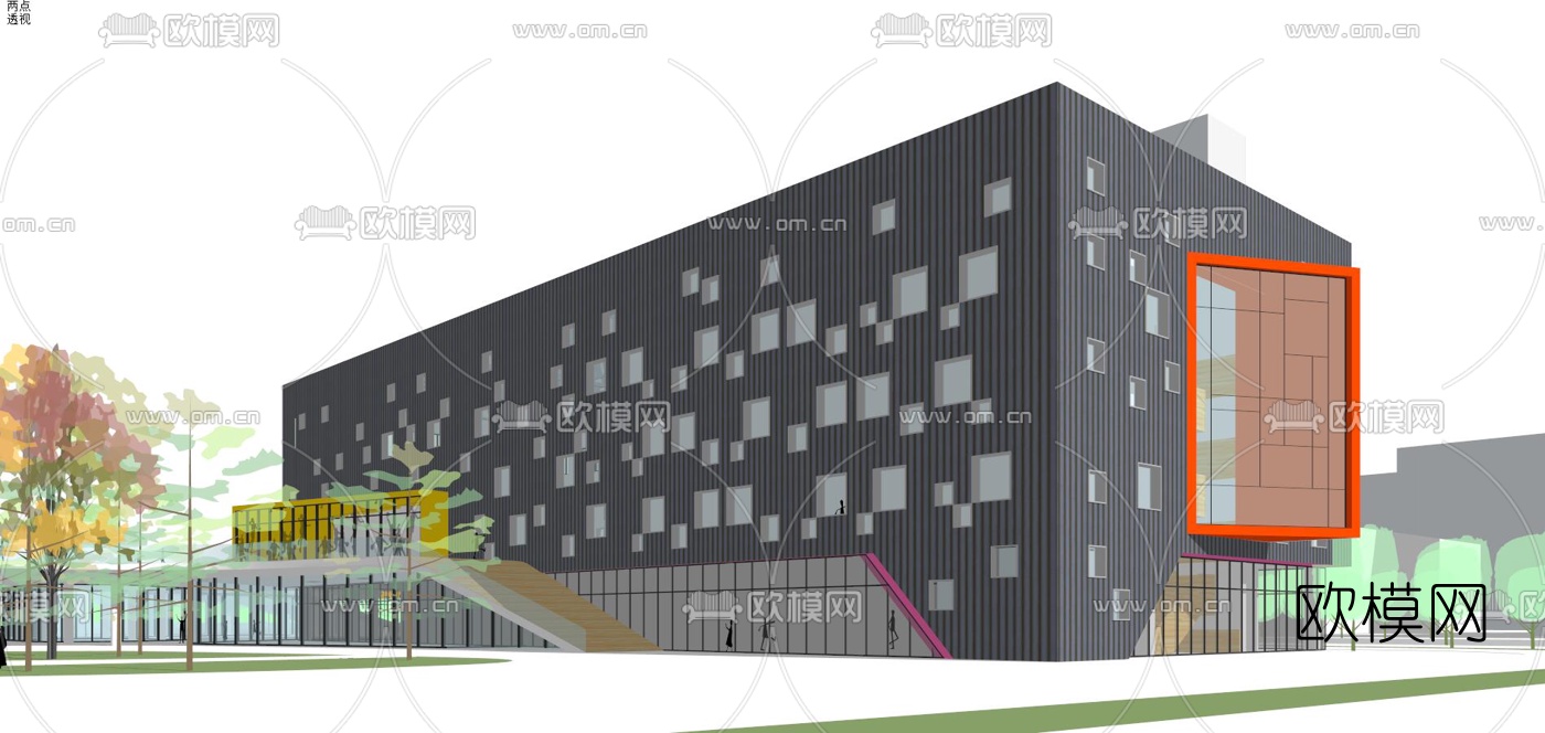 现代学校教学楼外观su模型下载（渲染图7）
