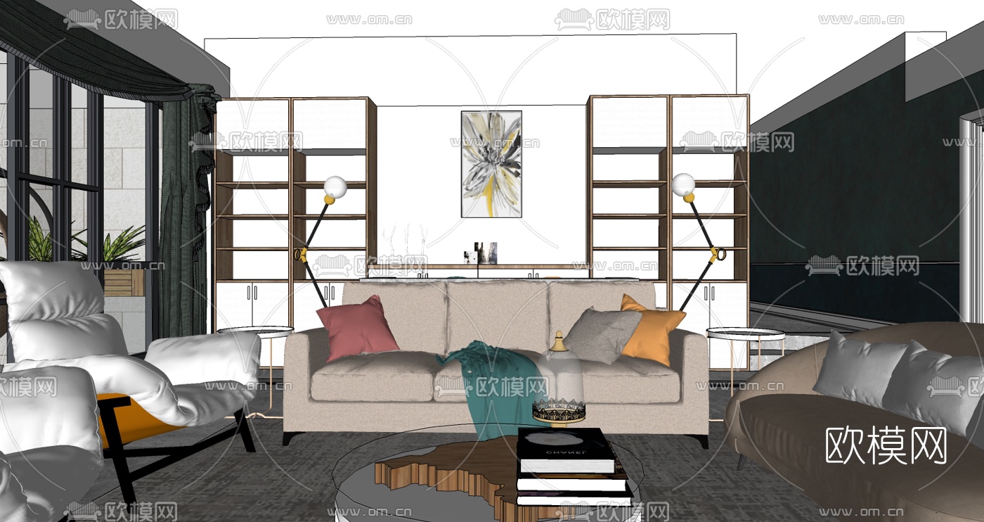 法式轻奢客厅su模型