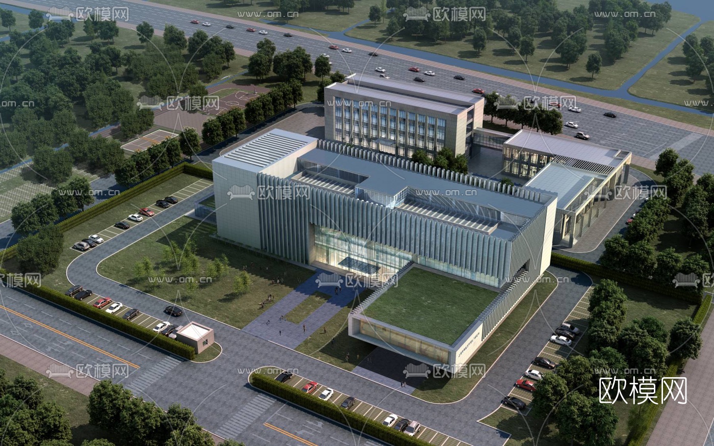 现代学校鸟瞰规划3d模型