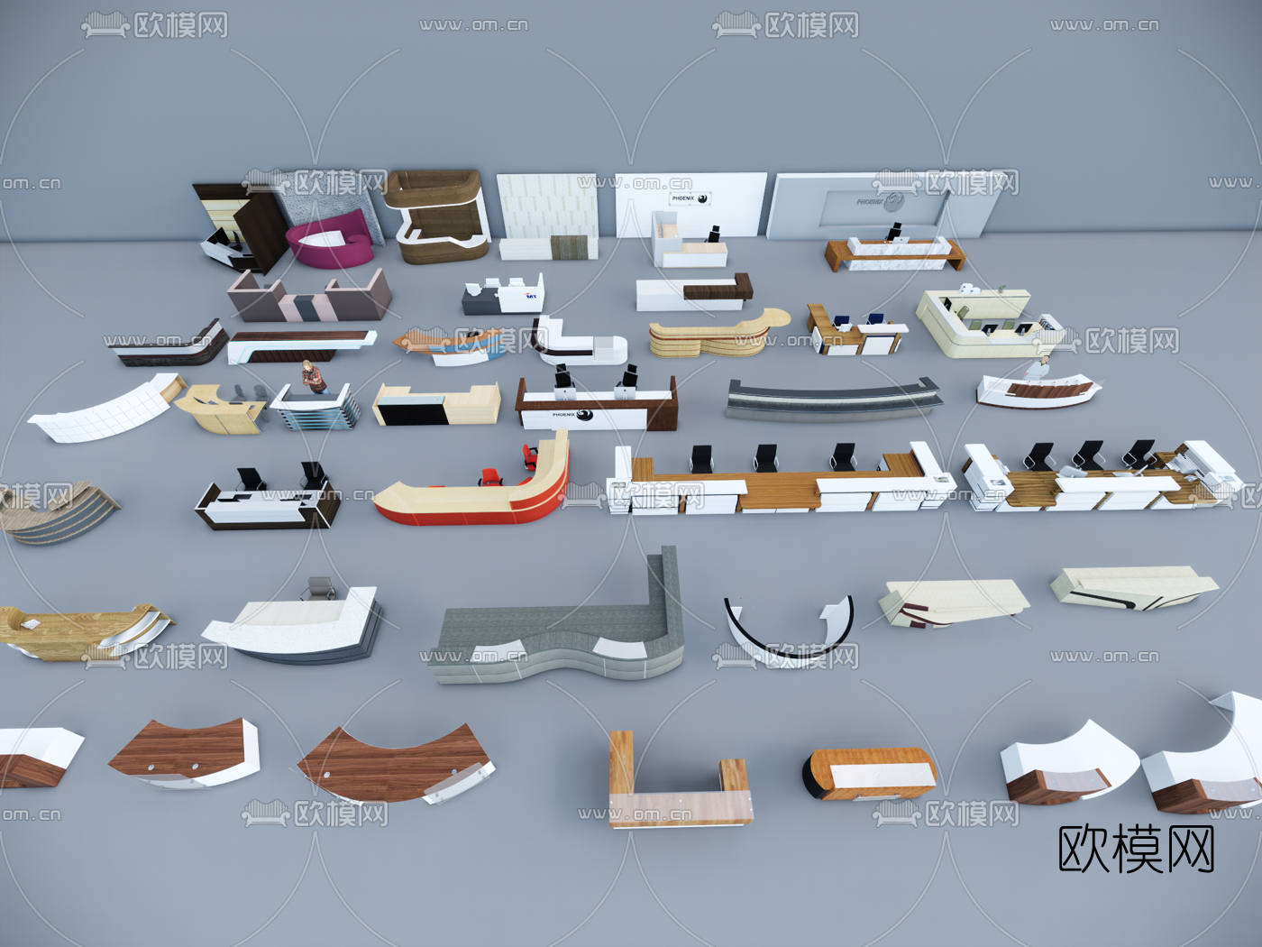 现代接待台组合su模型下载（渲染图1）