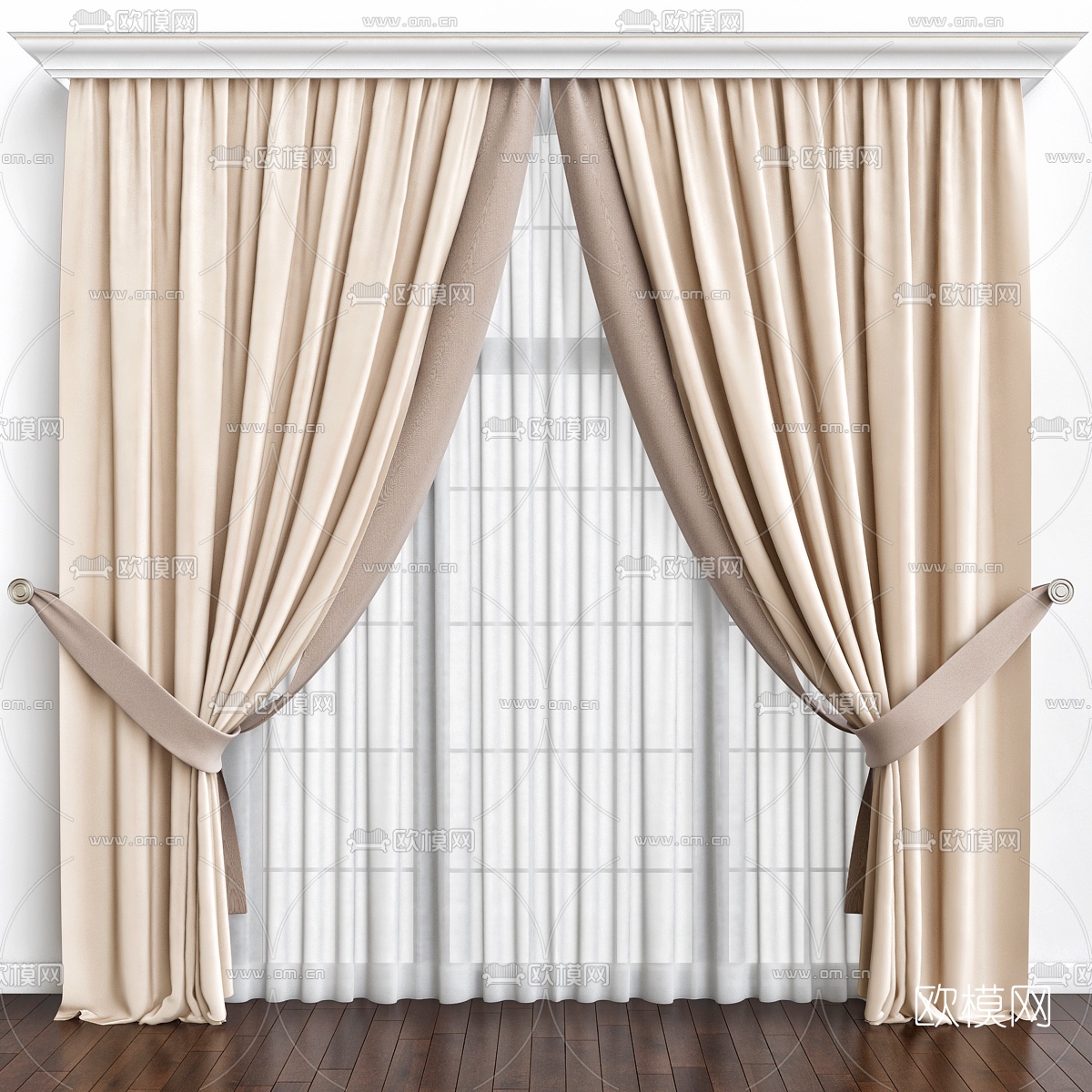 现代布艺窗帘窗纱3d模型下载