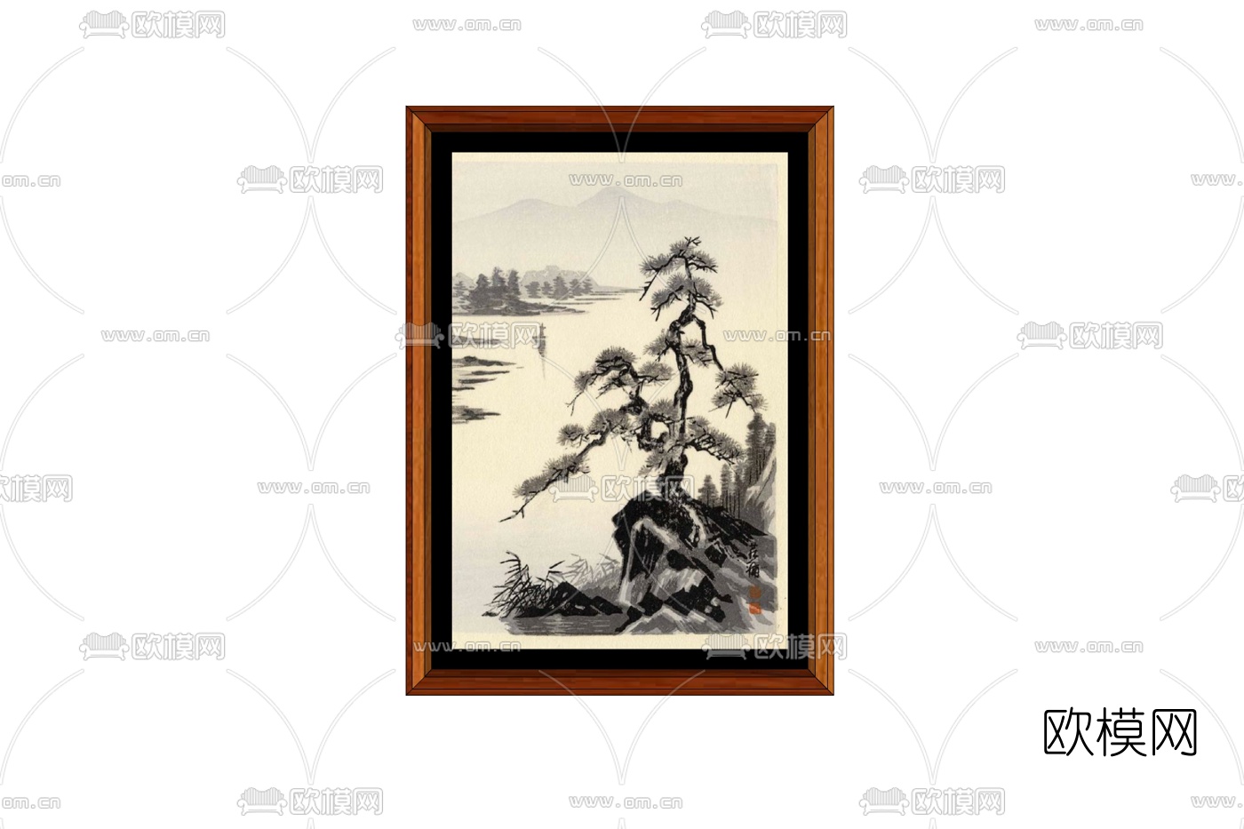 中式水墨画挂画免费su模型下载