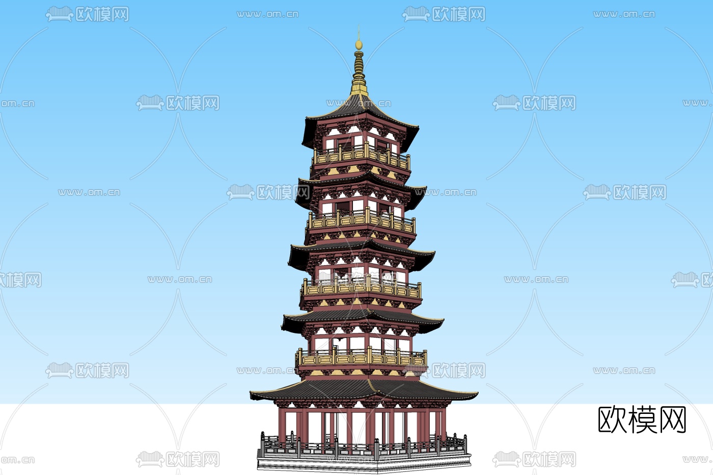 中式塔建筑免费su模型下载