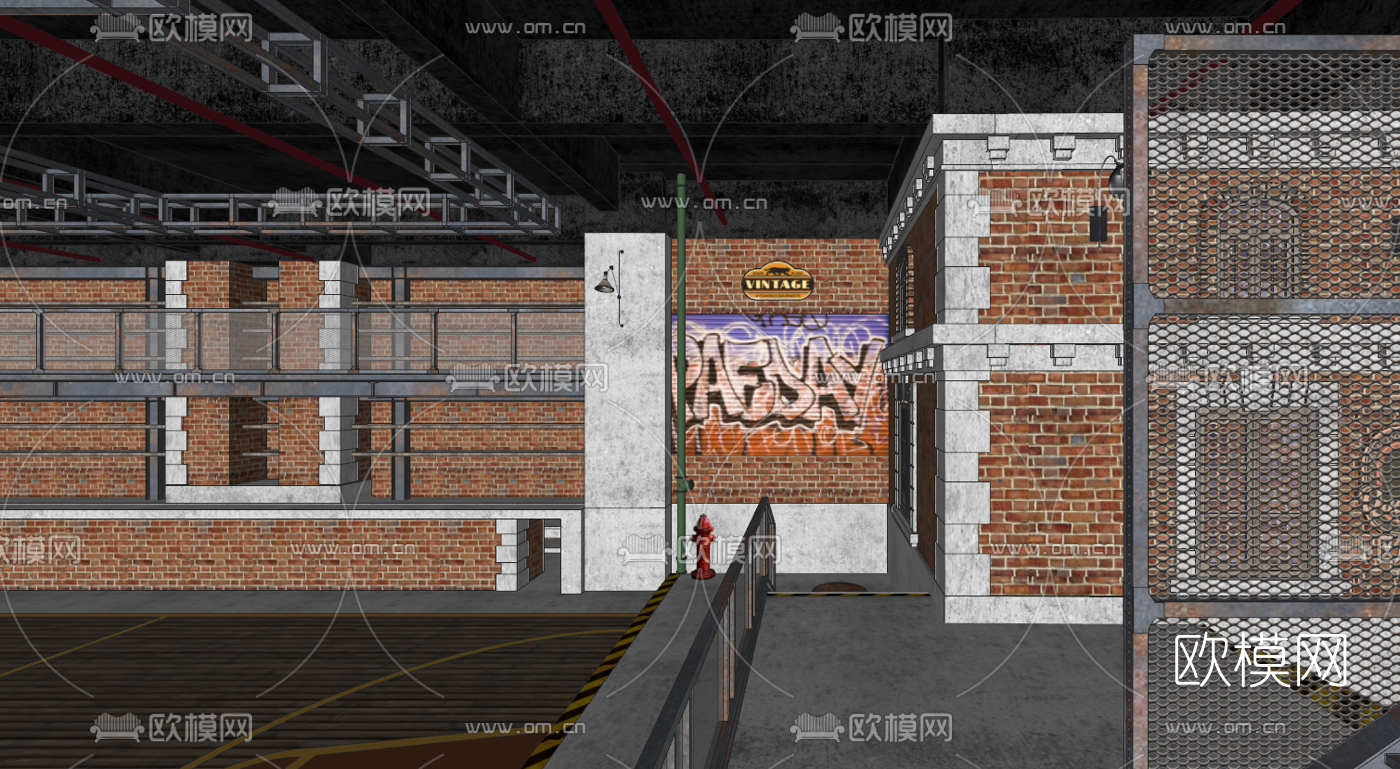 工业风街头篮球嘻哈主题酒吧su模型下载（渲染图9）