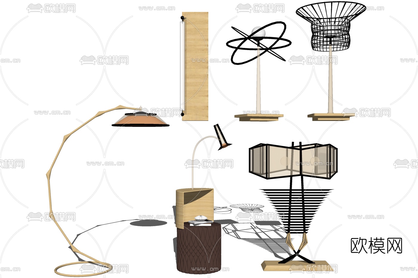 现代金属落地灯组合免费su模型下载