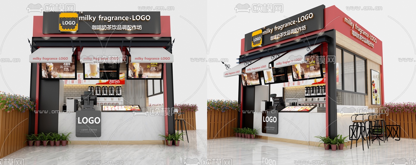 现代咖啡奶茶饮品店3D模型