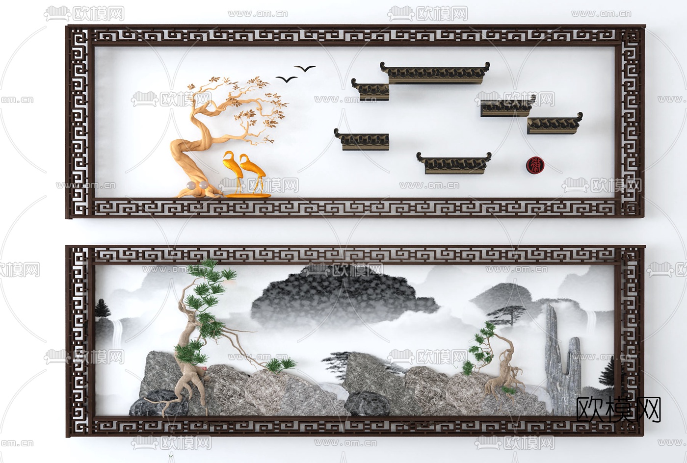 新中式立体装饰画3d模型