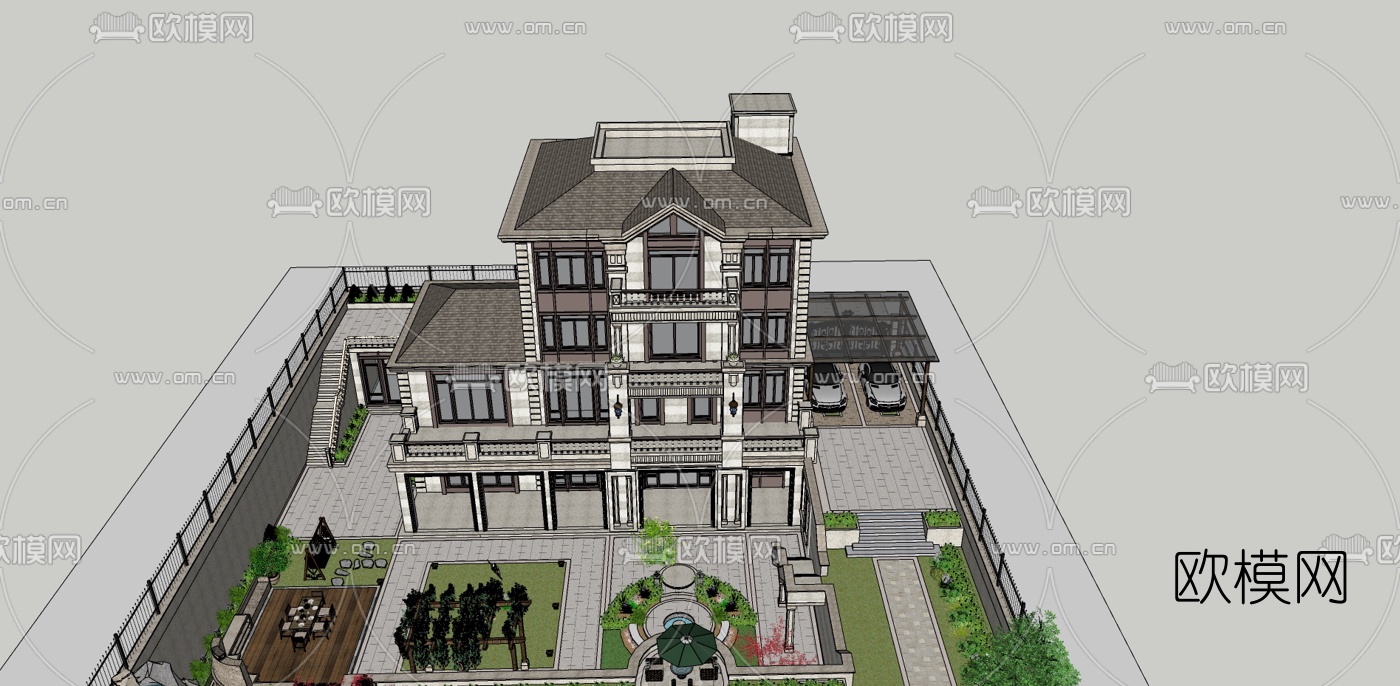 欧式别墅外观su模型下载（渲染图2）