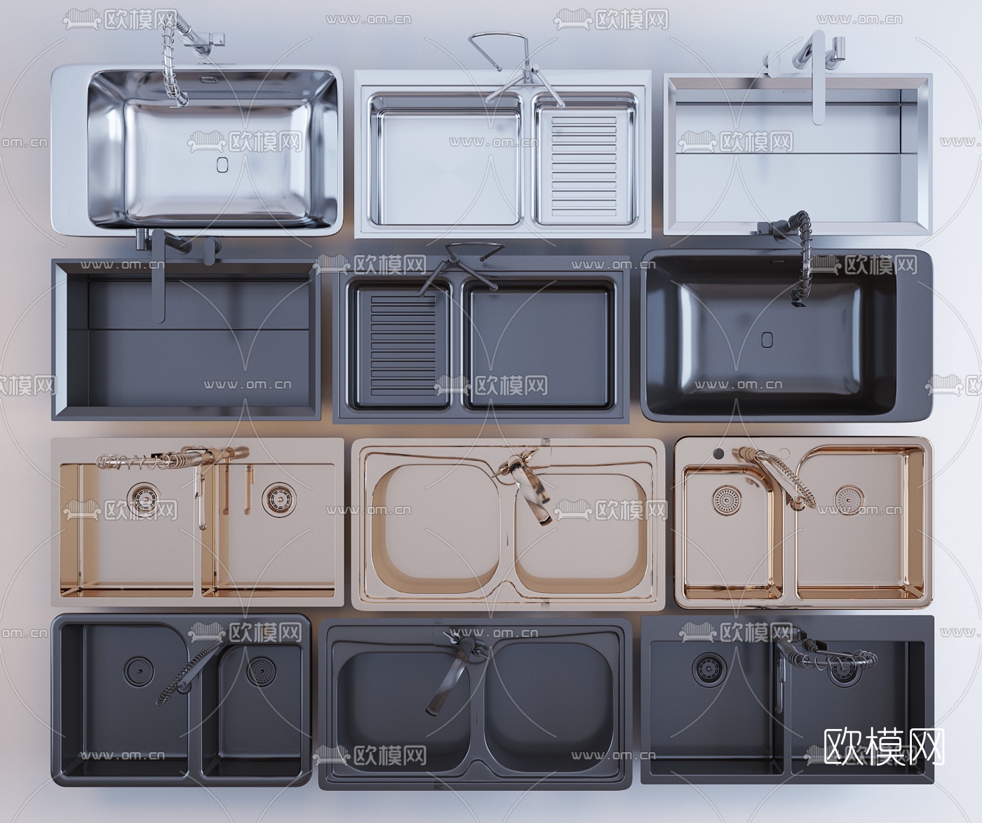 现代不锈钢水槽洗碗池台盆组合3d模型下载