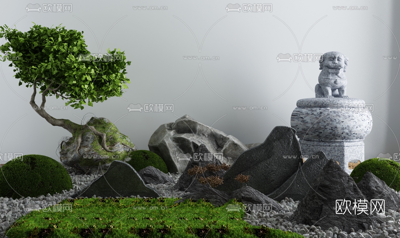 新中式假山雕塑小品3d模型