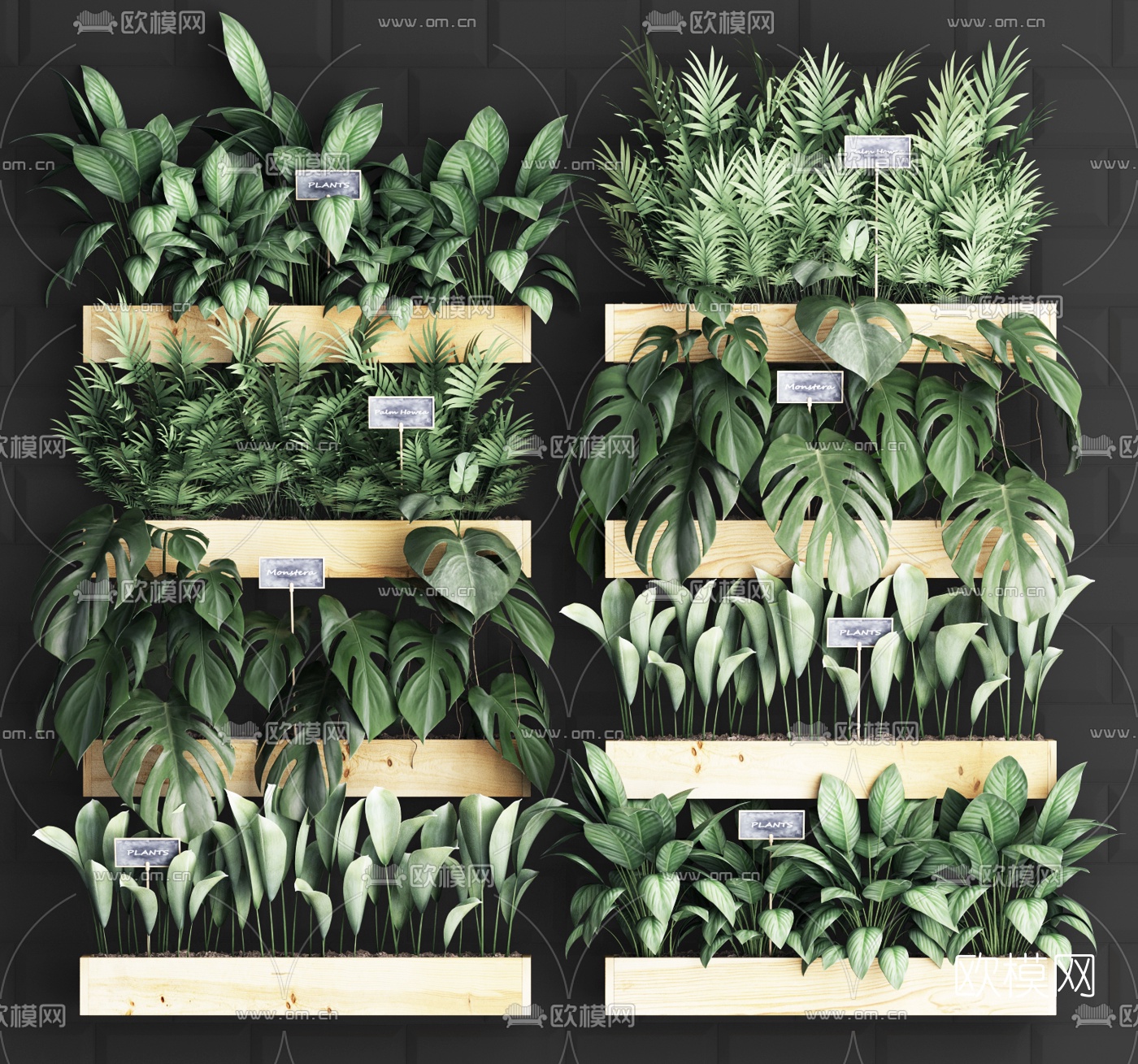 现代绿植背景墙3d模型
