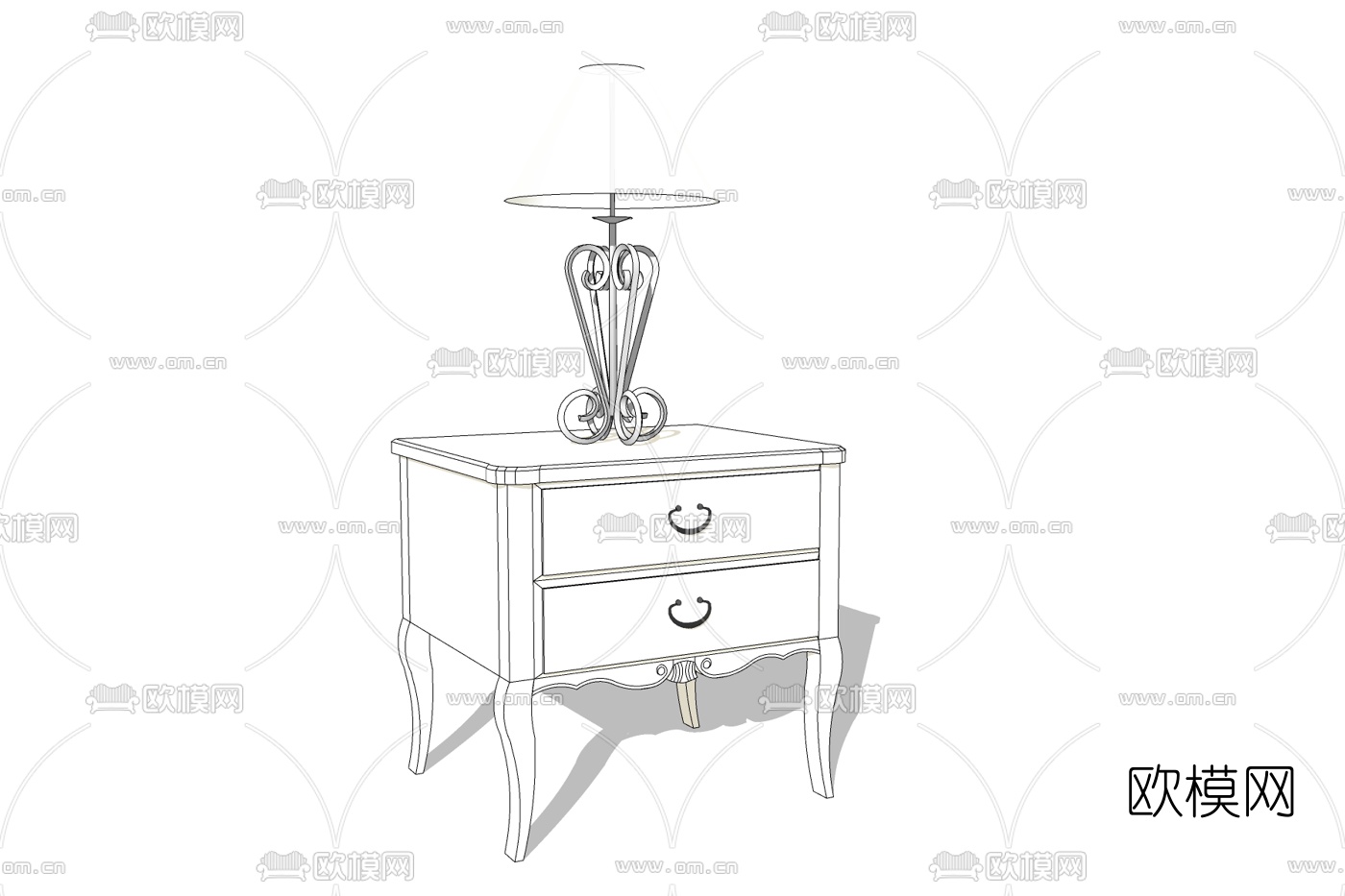 欧式实木床头柜免费su模型下载