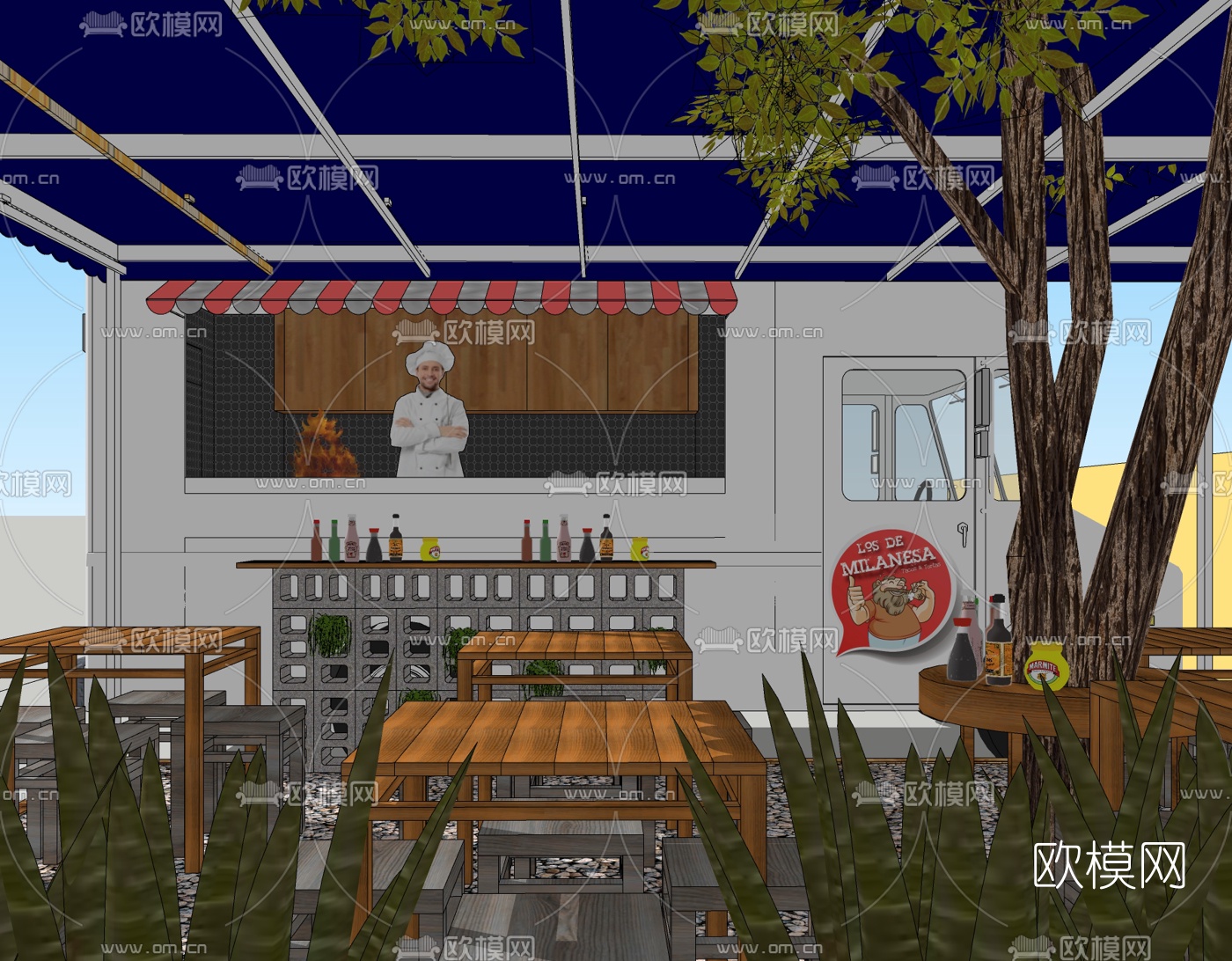 美式快餐店免费su模型下载（渲染图2）