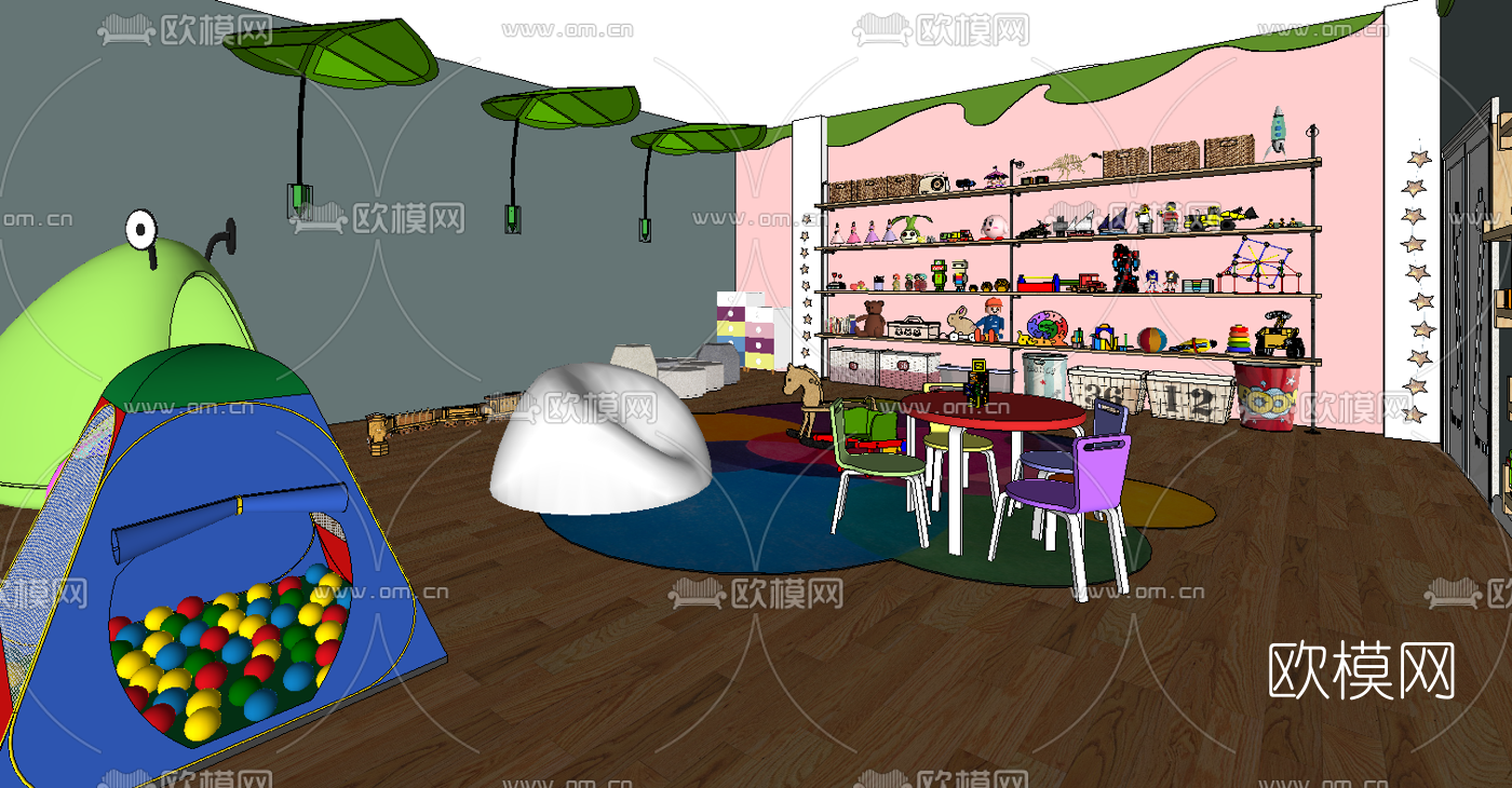 现代早教中心幼儿园教室su模型下载（渲染图3）