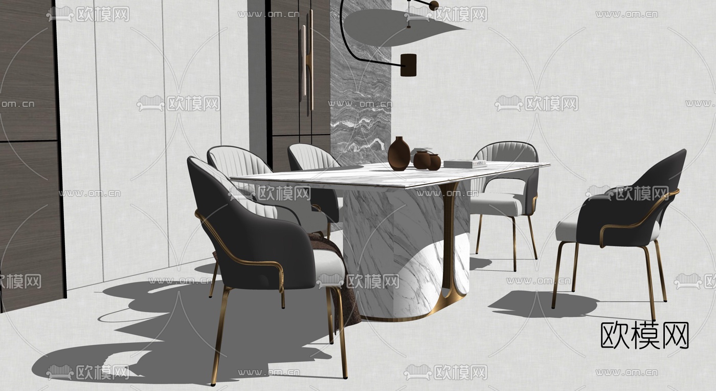 现代轻奢餐桌椅su模型下载（渲染图2）